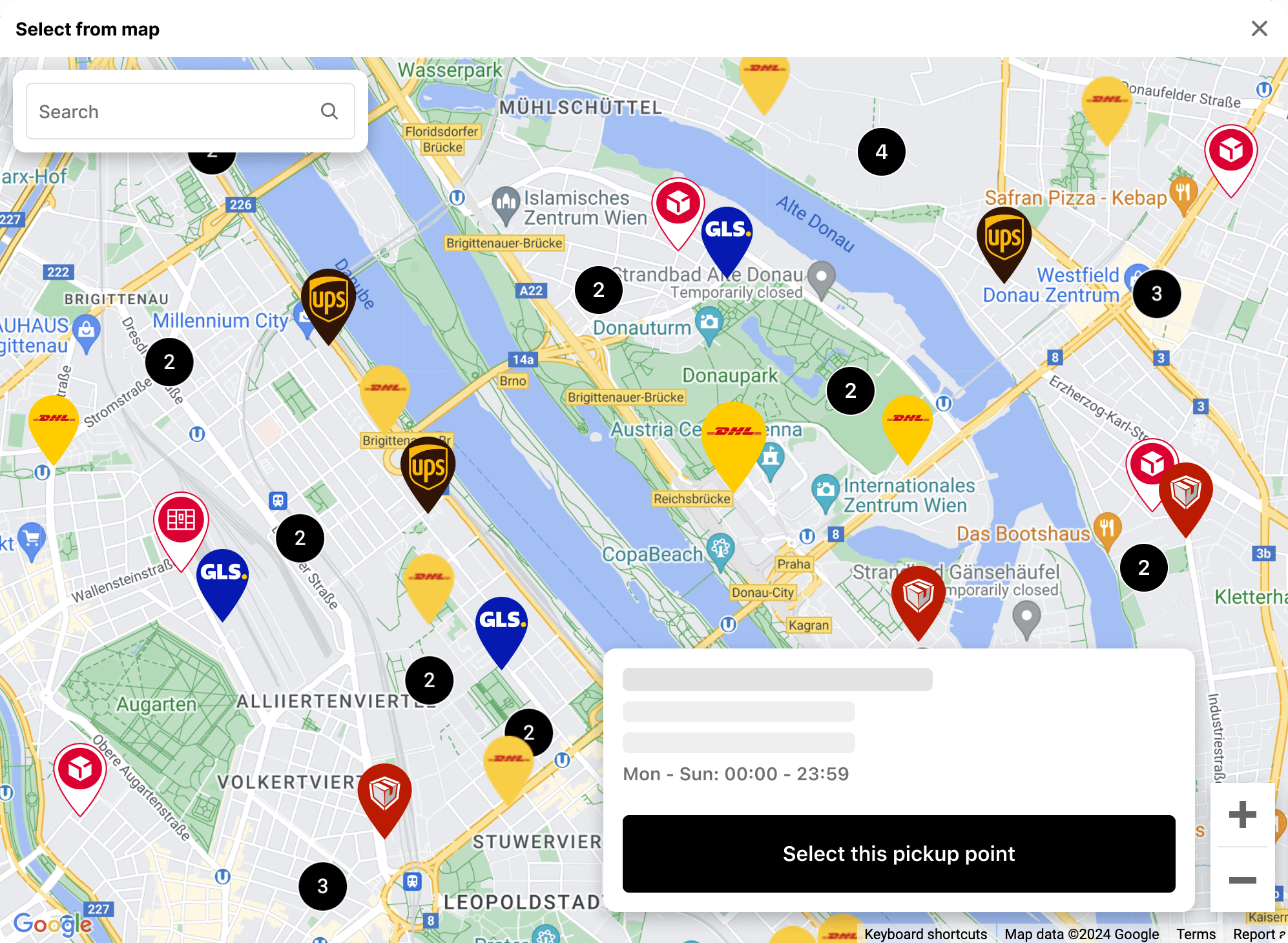 Globe pickup point map on Shopify