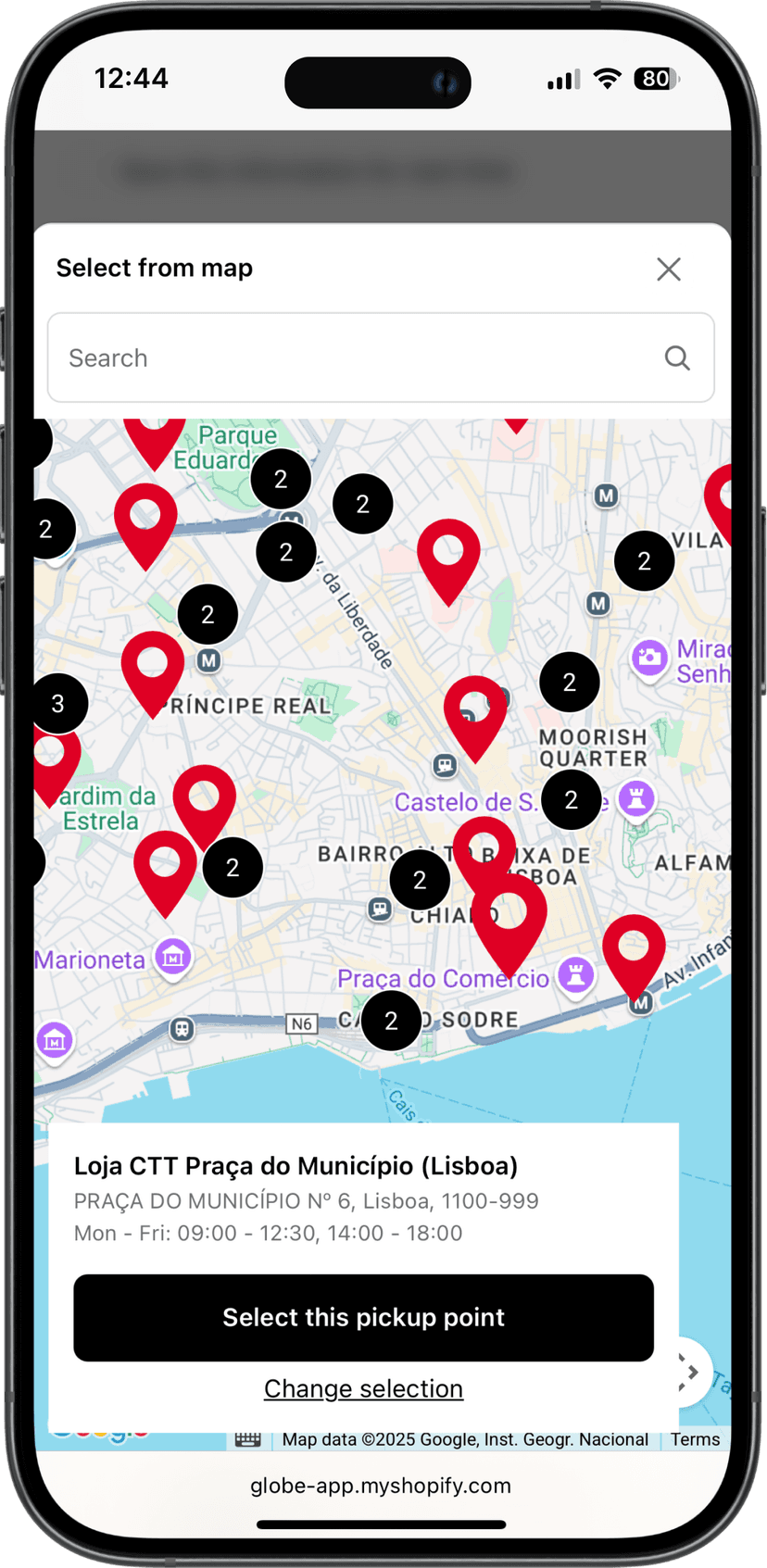 CTT pickup points Shopify