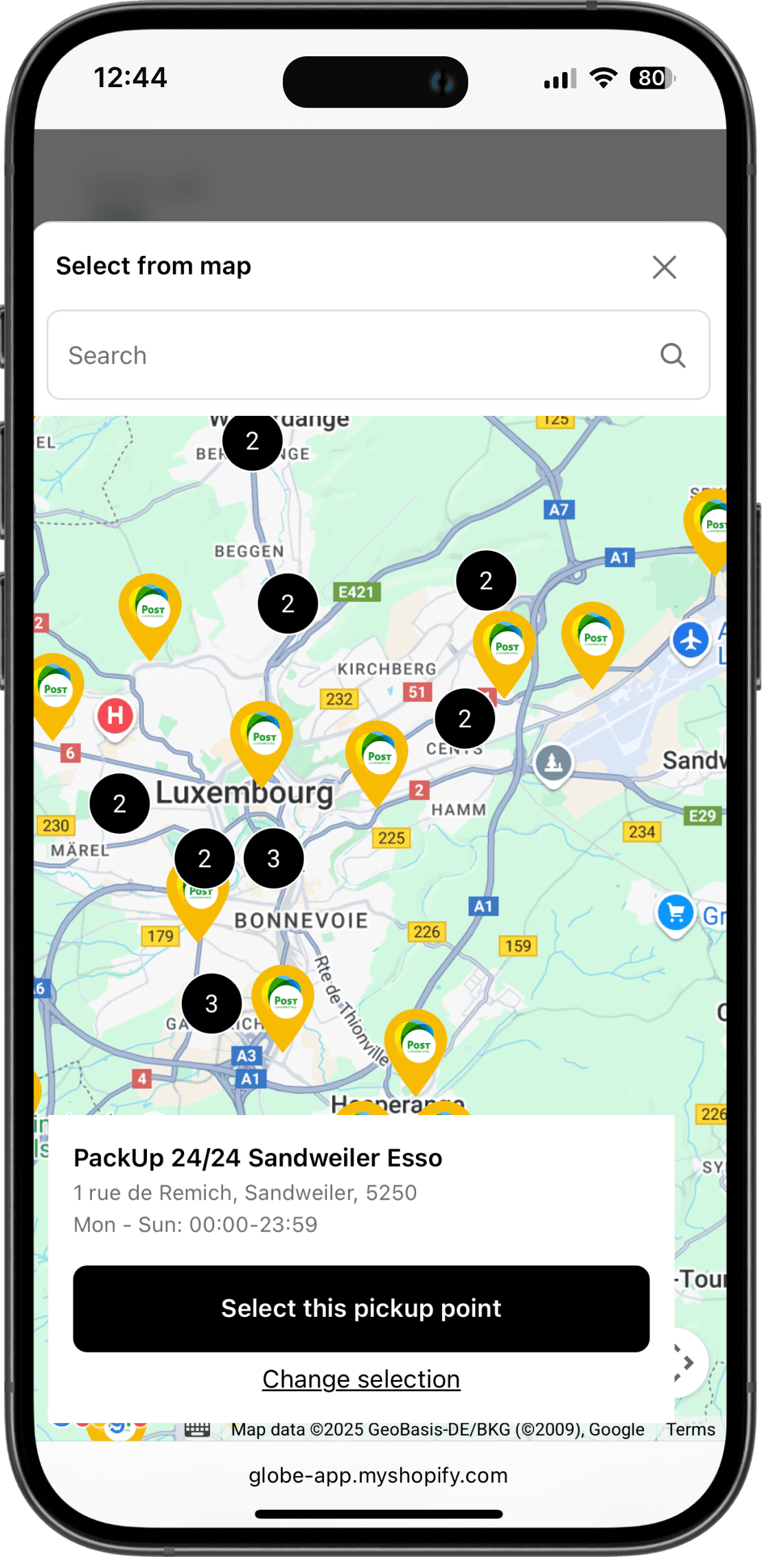 Výdejní místa POST Luxembourg pro Shopify