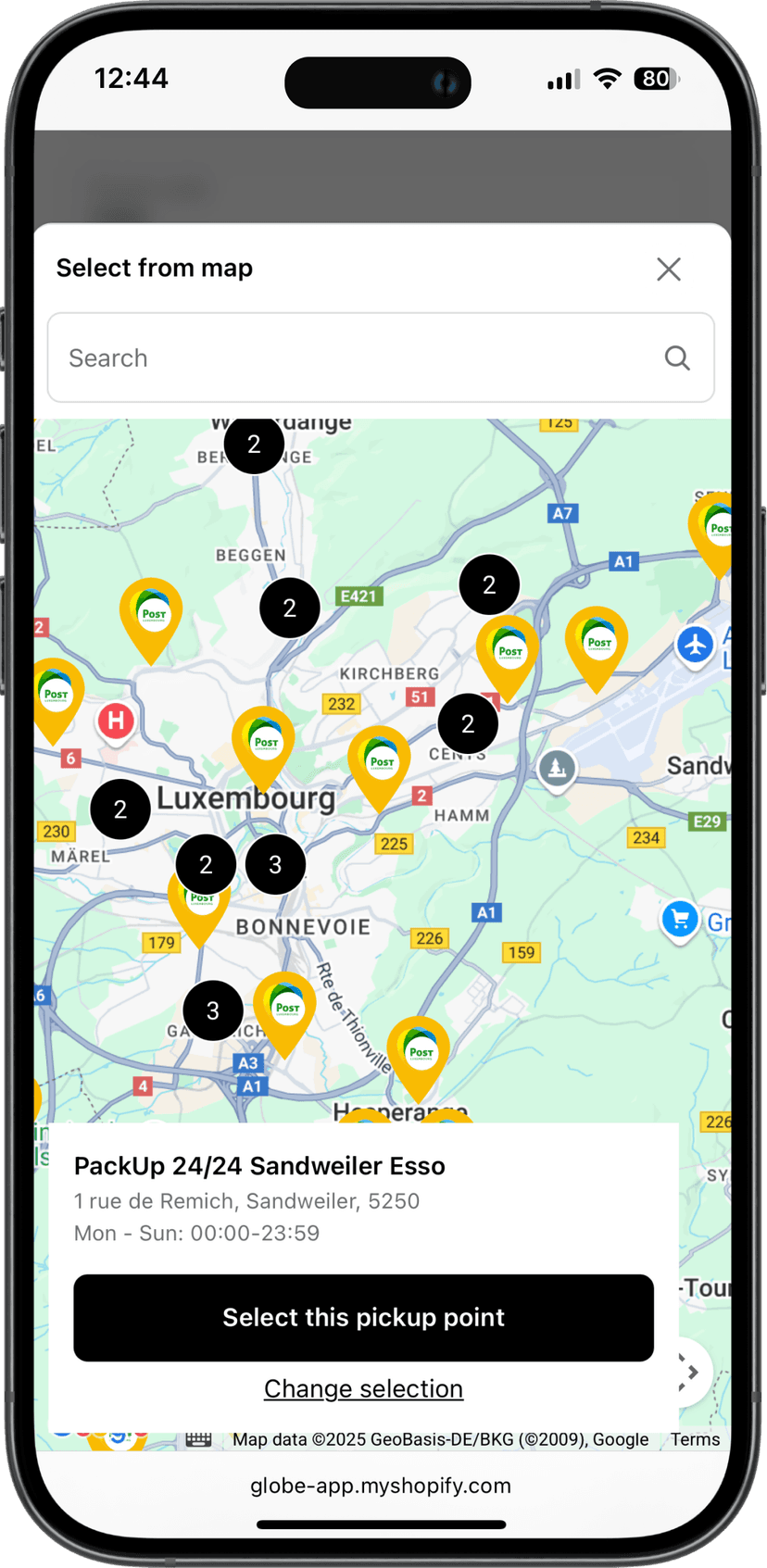 POST Luxembourg pickup points Shopify