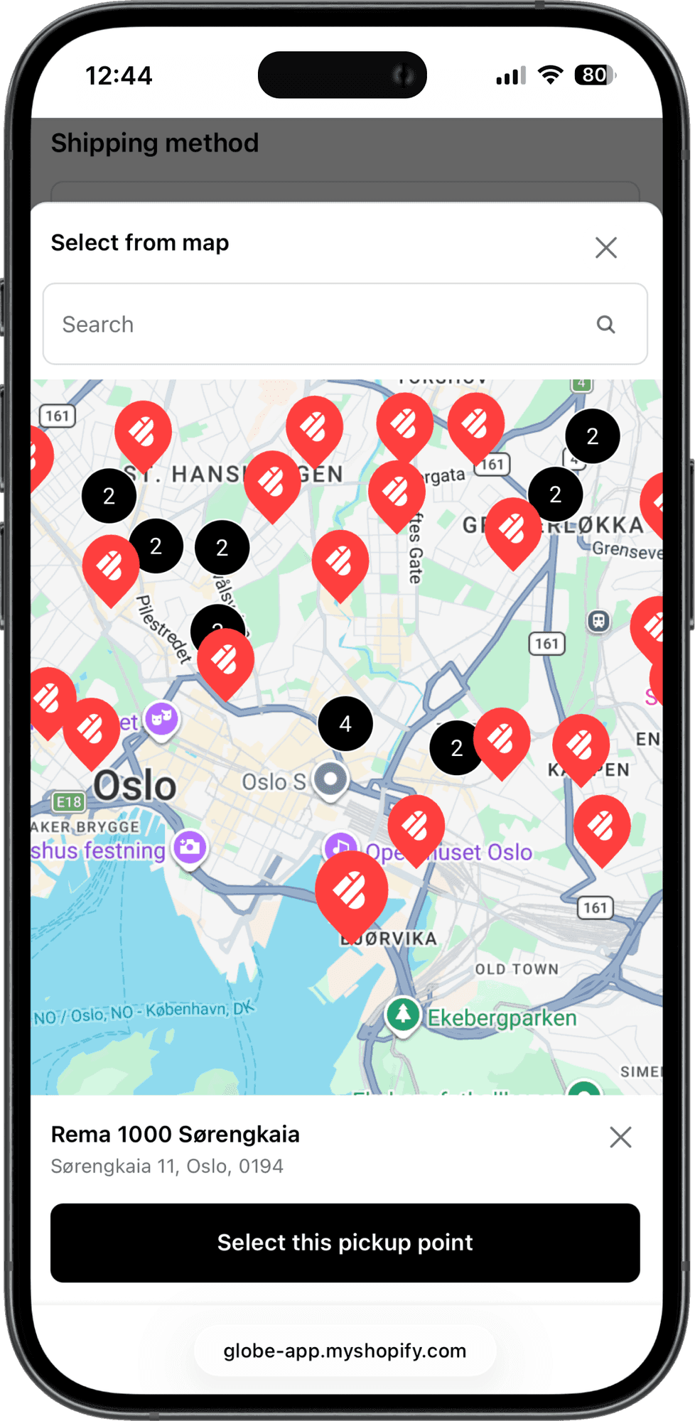 Interaktywna mapa punktów odbioru Instabox w kasie sklepu Shopify