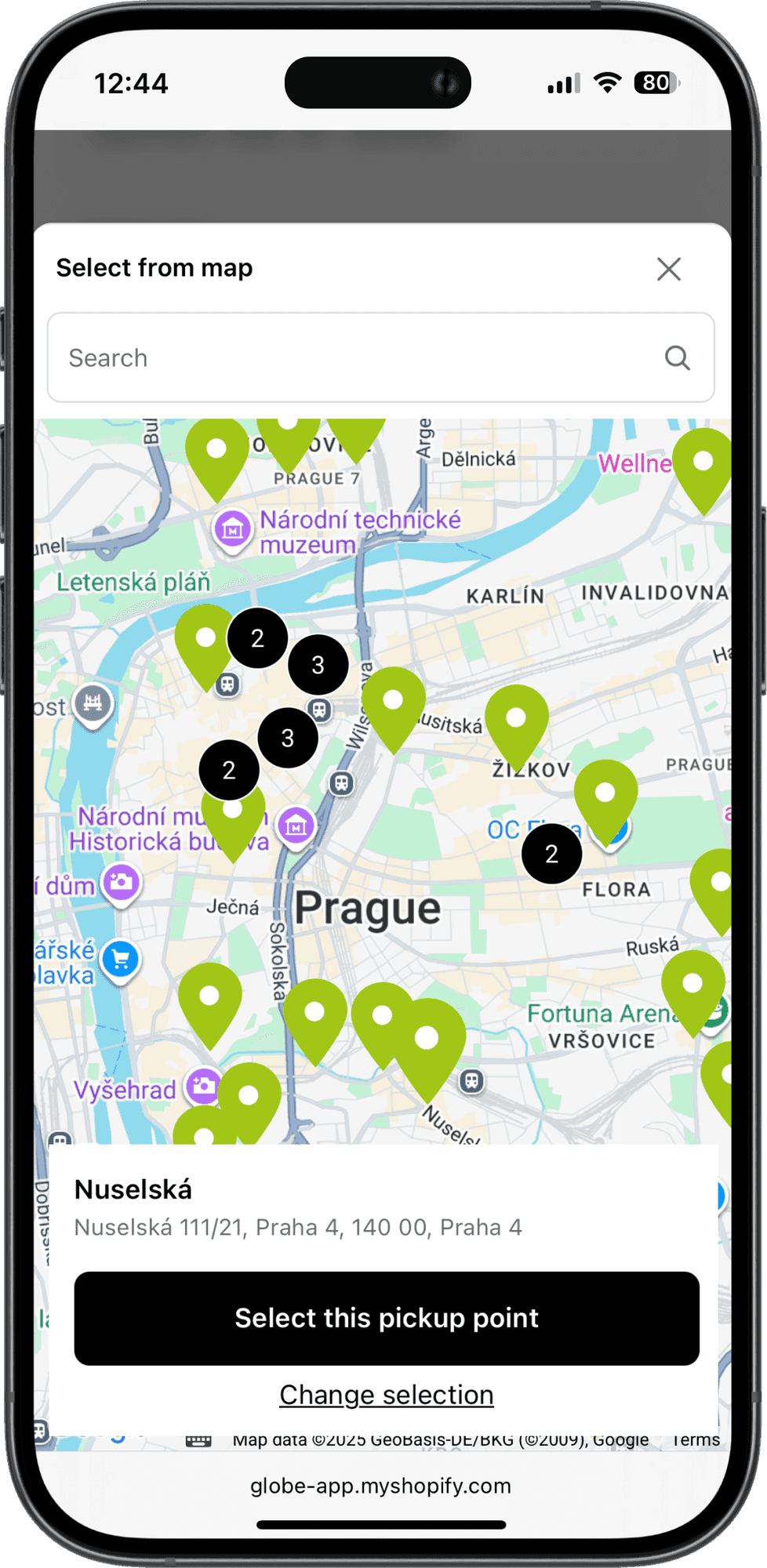 Interaktywna mapa punktów odbioru ybox24 w kasie sklepu Shopify