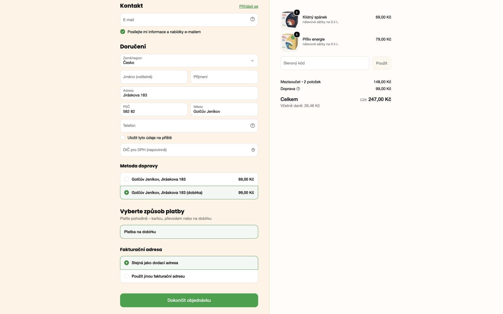 Shopify pokladna s vybranou pobočkou jako sazbou dopravy, ve variantě s dobírkou i bez ní