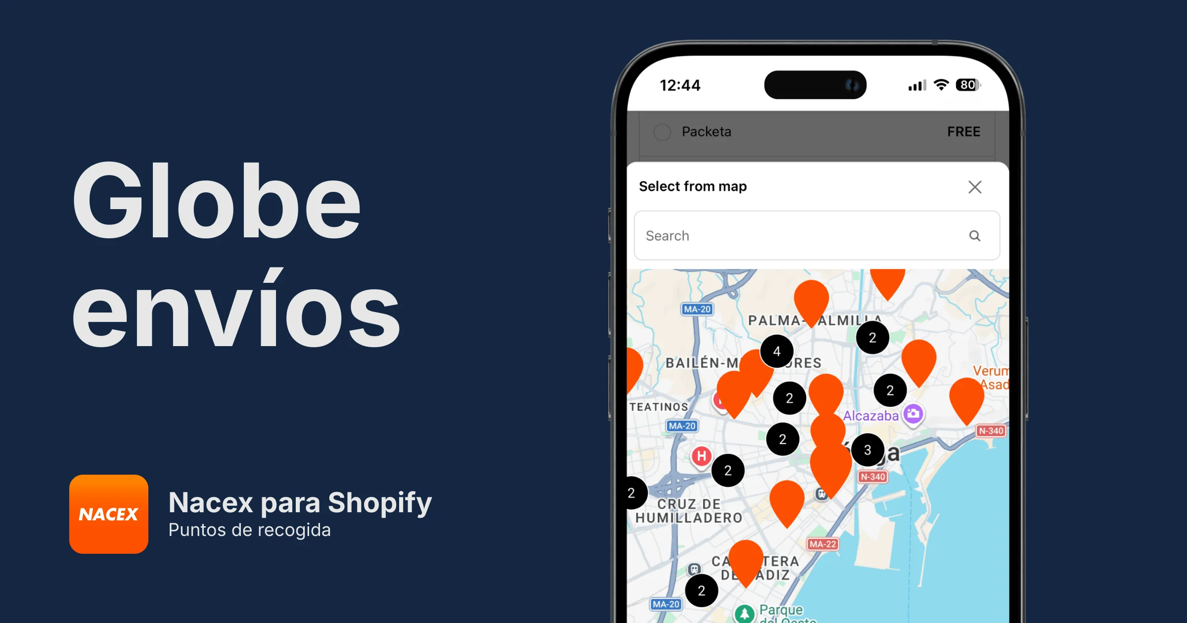 Puntos de recogida de Nacex para Shopify