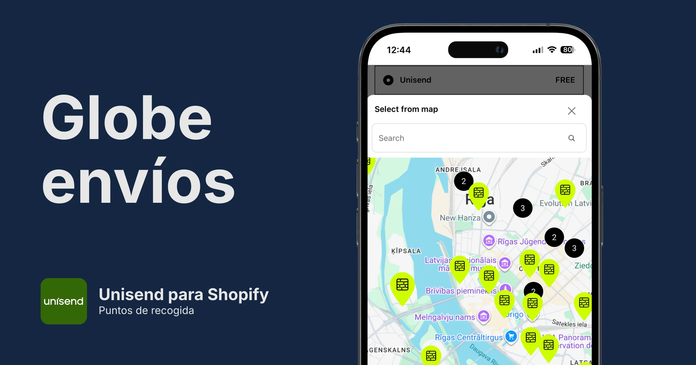 Puntos de recogida de Unisend para Shopify