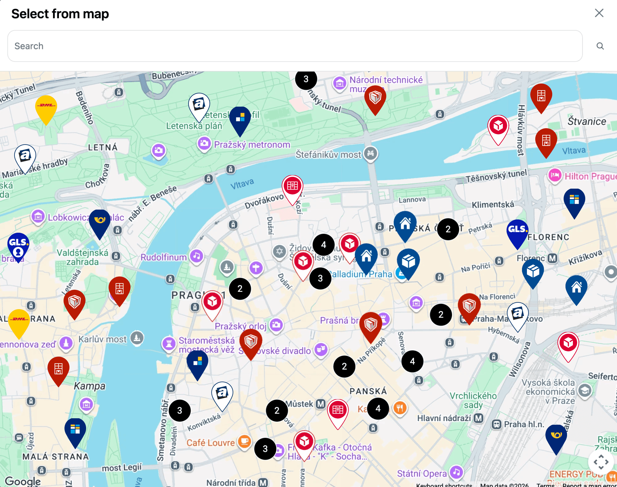 Interactive pickup-point map in Shopify checkout