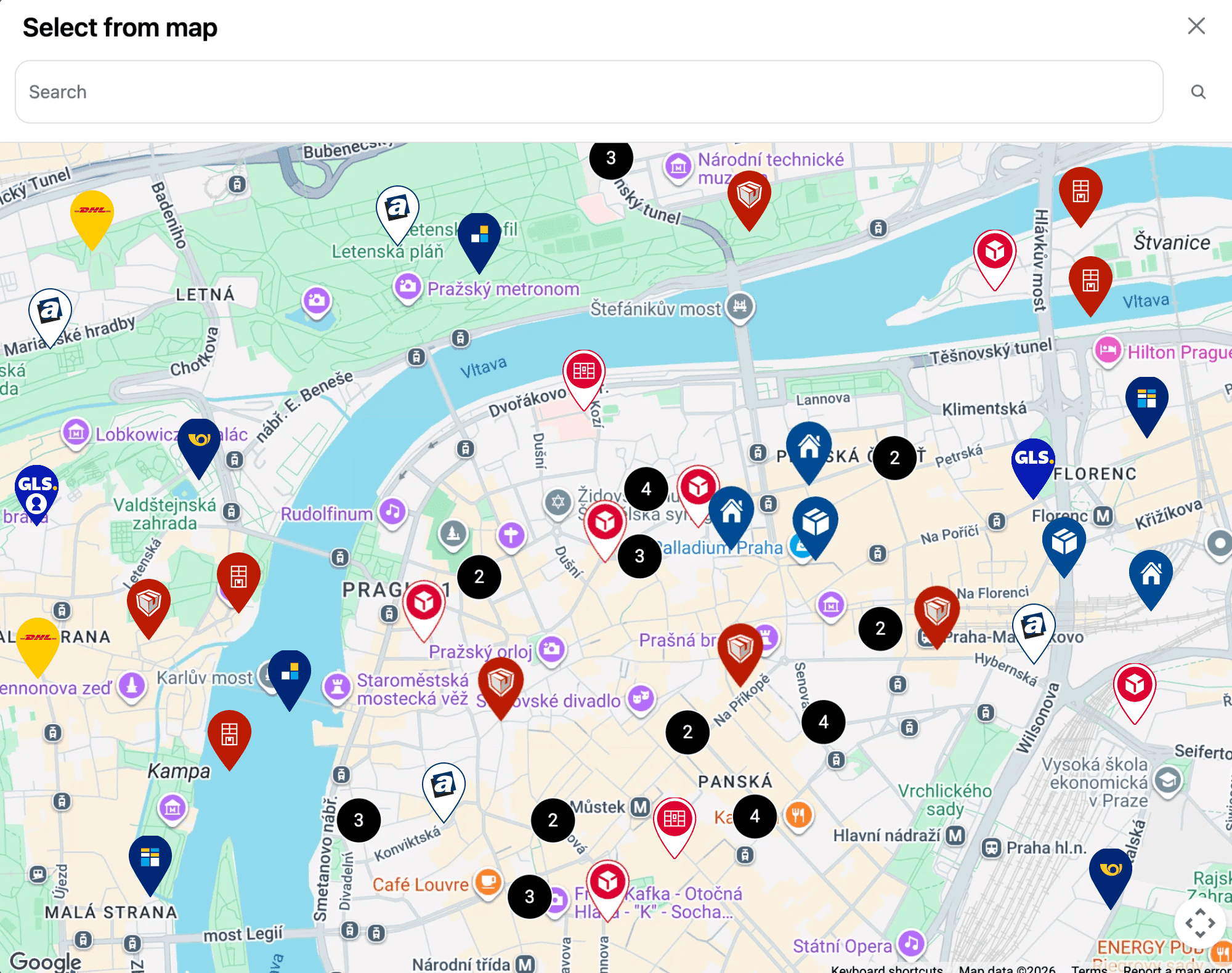 Interactive pickup-point map in Shopify checkout