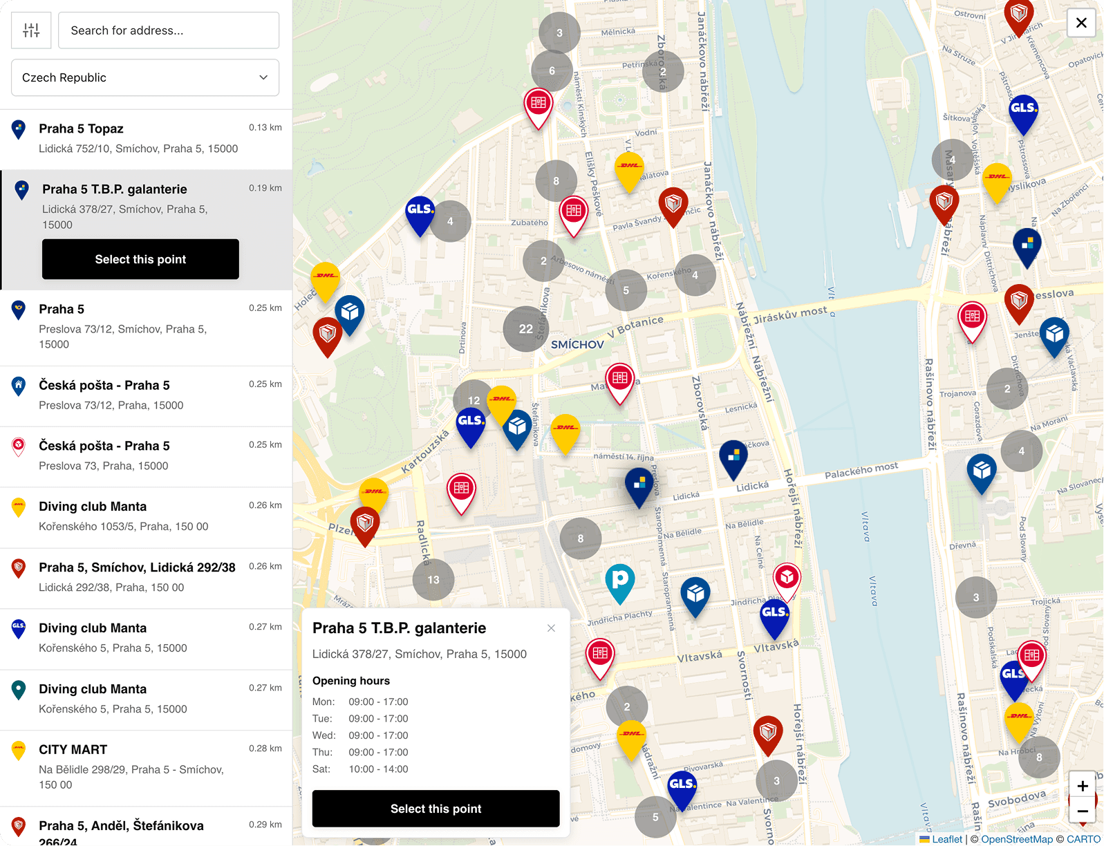 Cart widget showing nearby pickup points