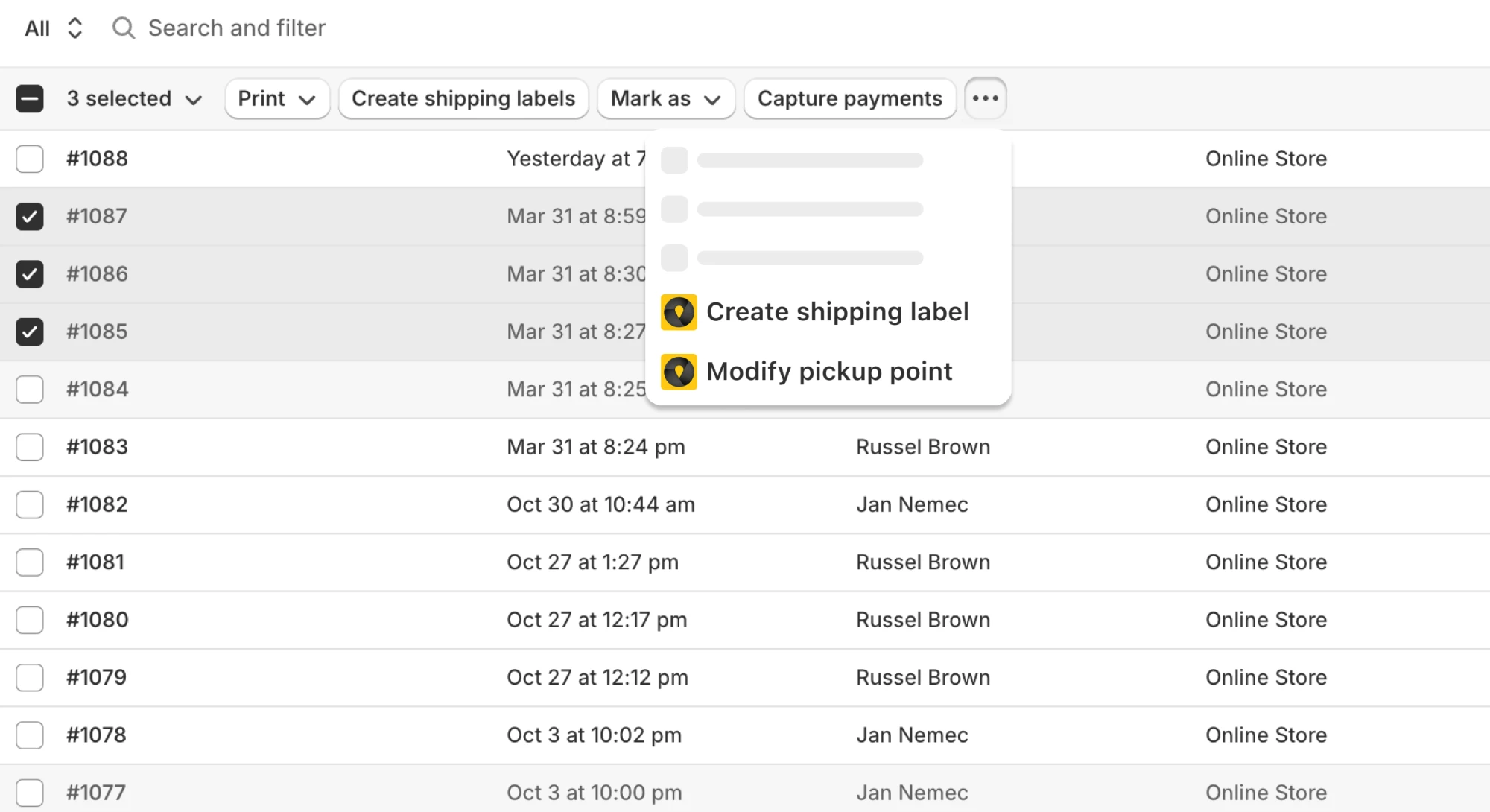 Hurtowy druk etykiet w panelu Shopify