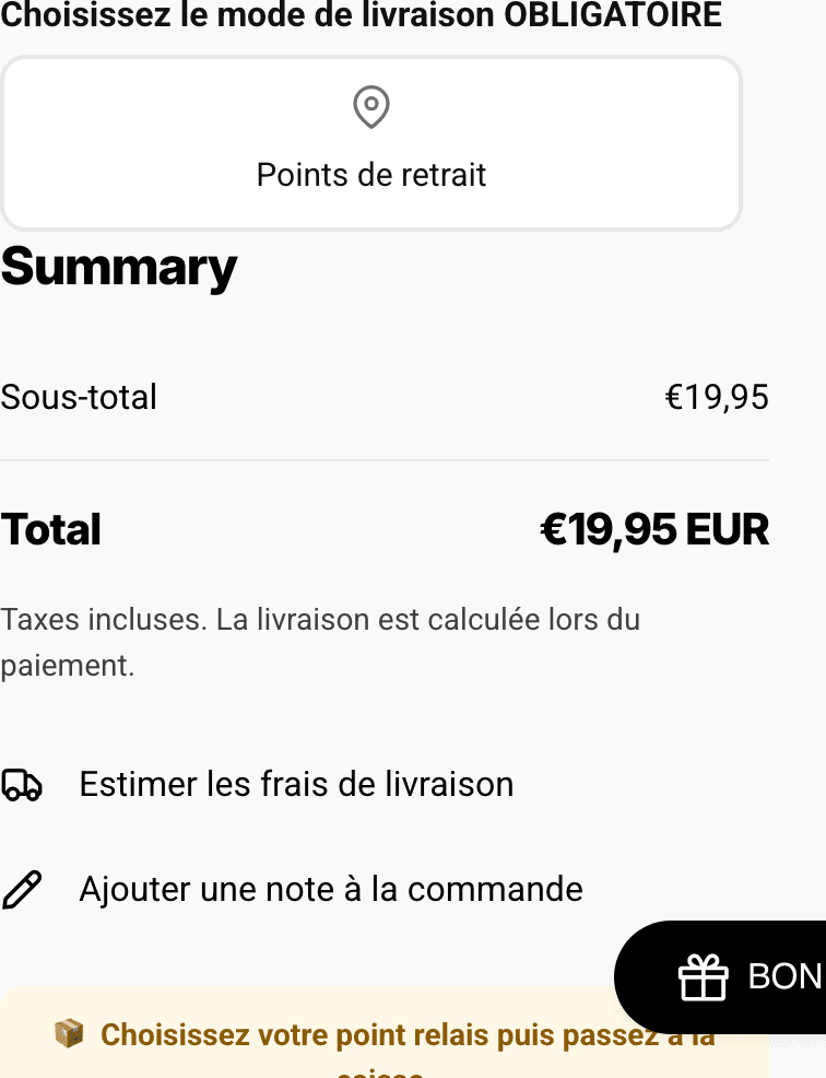 BE STRIDE: zbliżenie wyboru punktu odbioru – Widget w koszyku