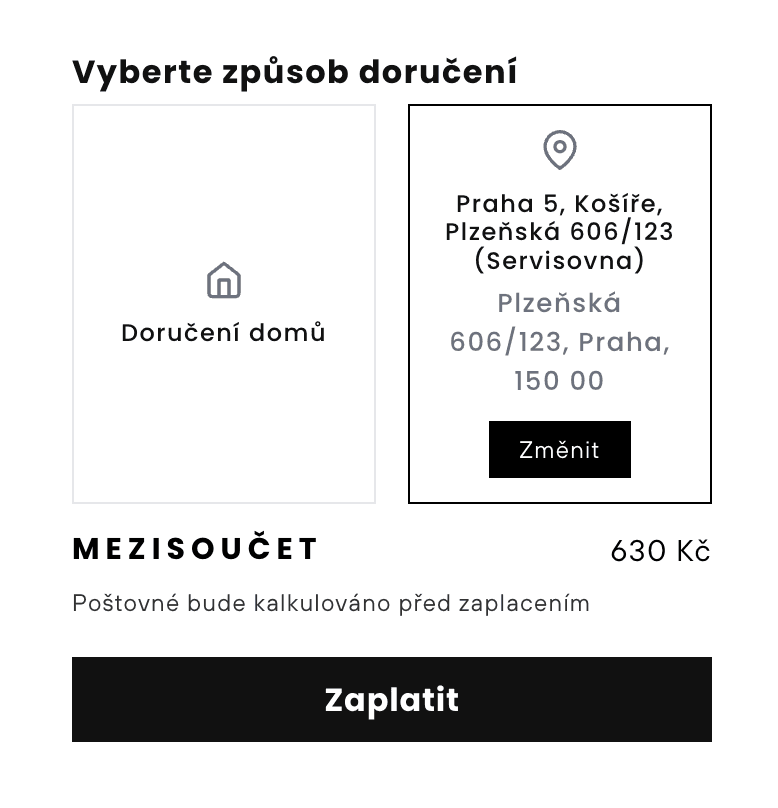 Bohemian Coffee House: close-up of the pickup point selector in the Cart widget