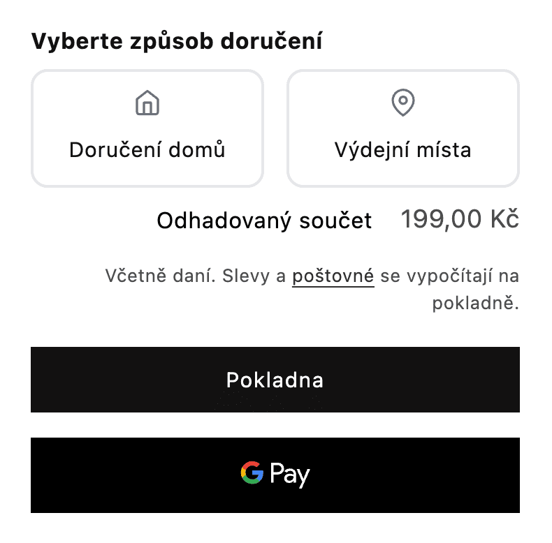 Hrnkuj.cz: close-up of the pickup point selector in the Cart widget