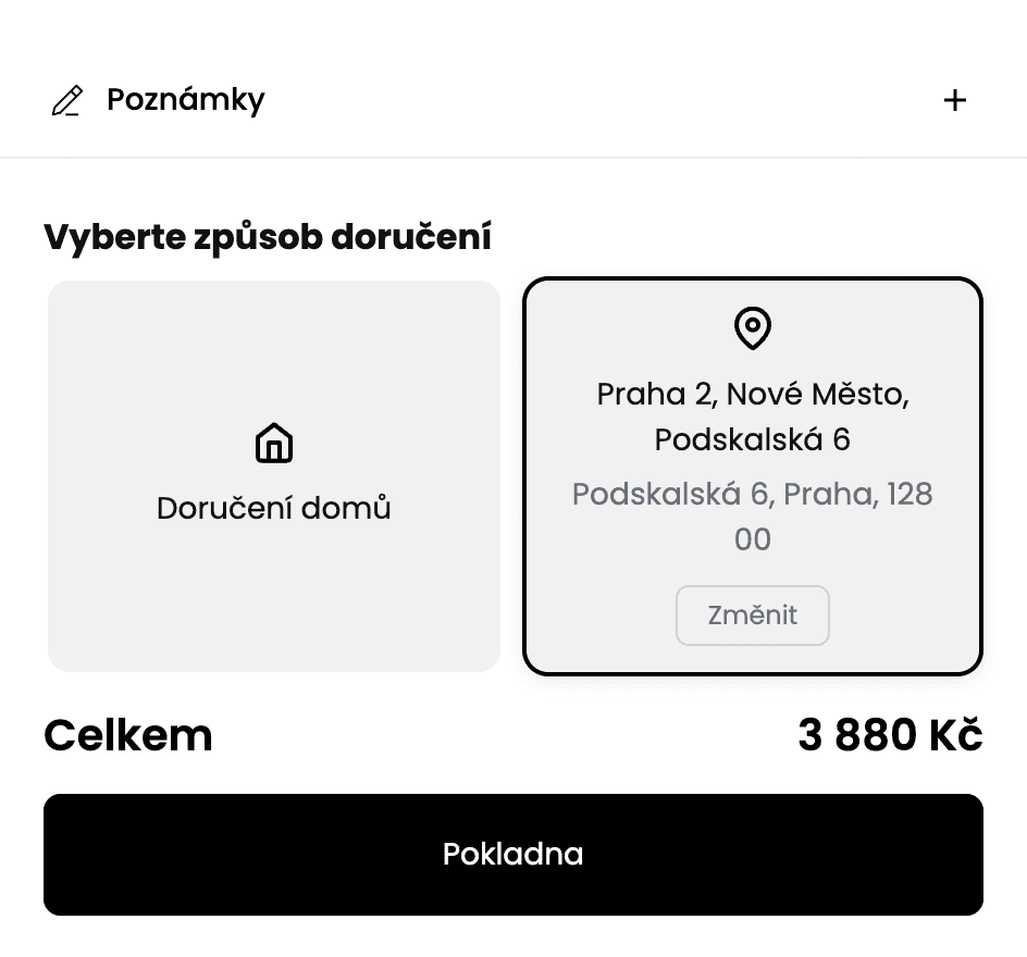 Jančařík Shoes: close-up of the pickup point selector in the Cart widget
