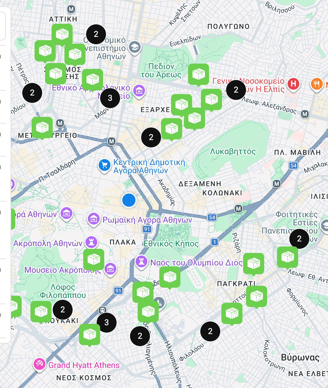 Mua Greece: close-up of the pickup point selector in the Plus checkout