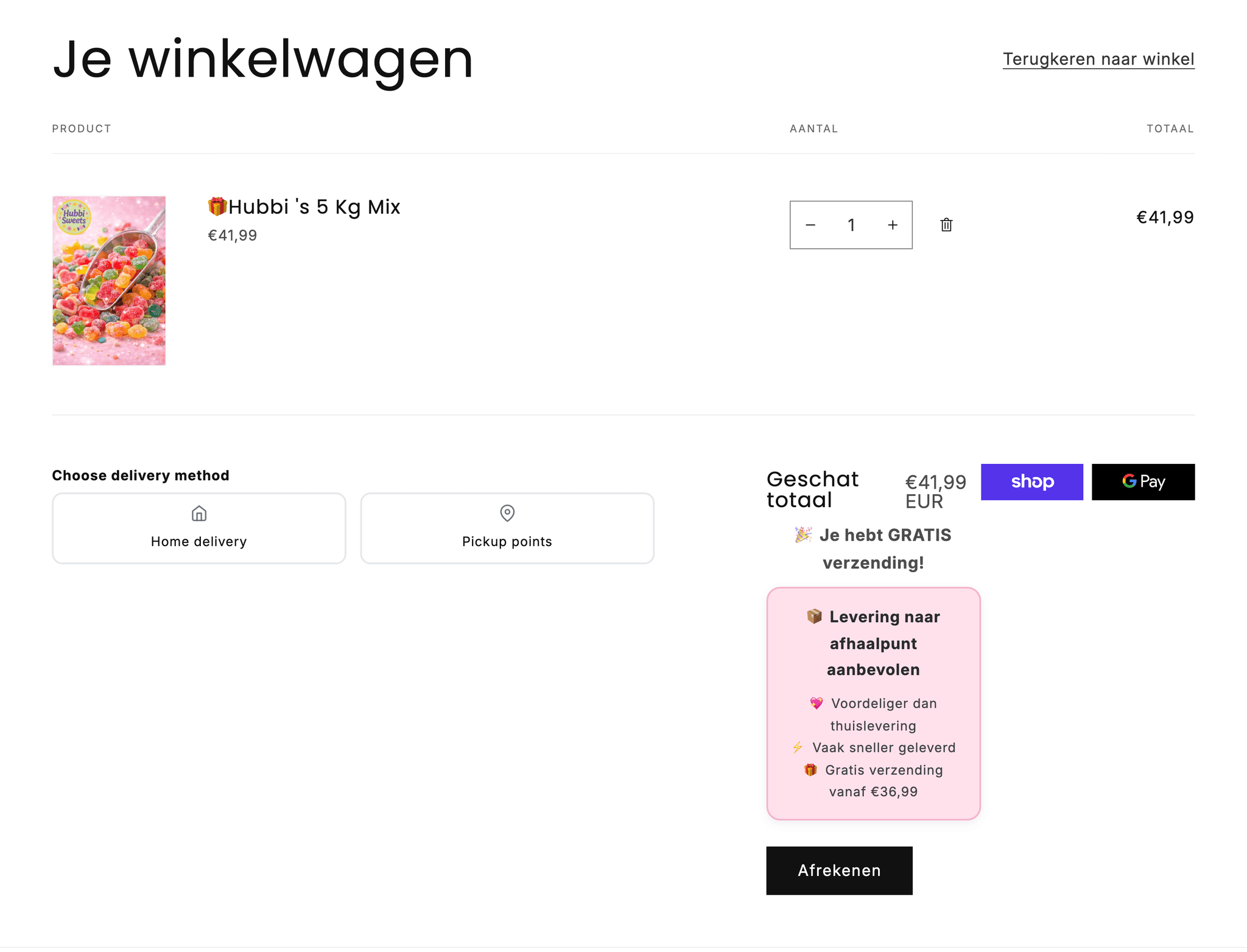 Hubbi Sweets — Cart widget