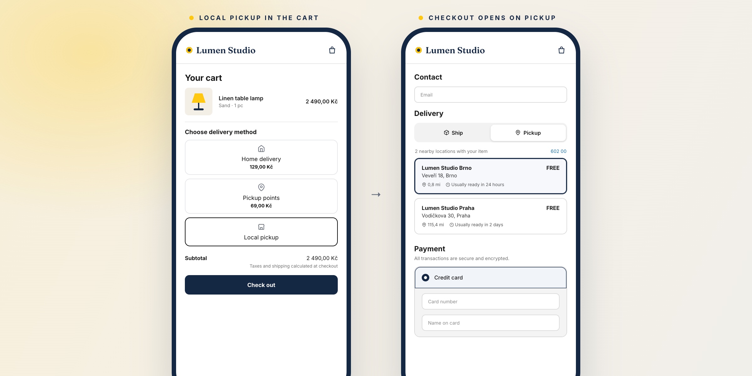 The cart widget with Home delivery, Pickup points and Local pickup